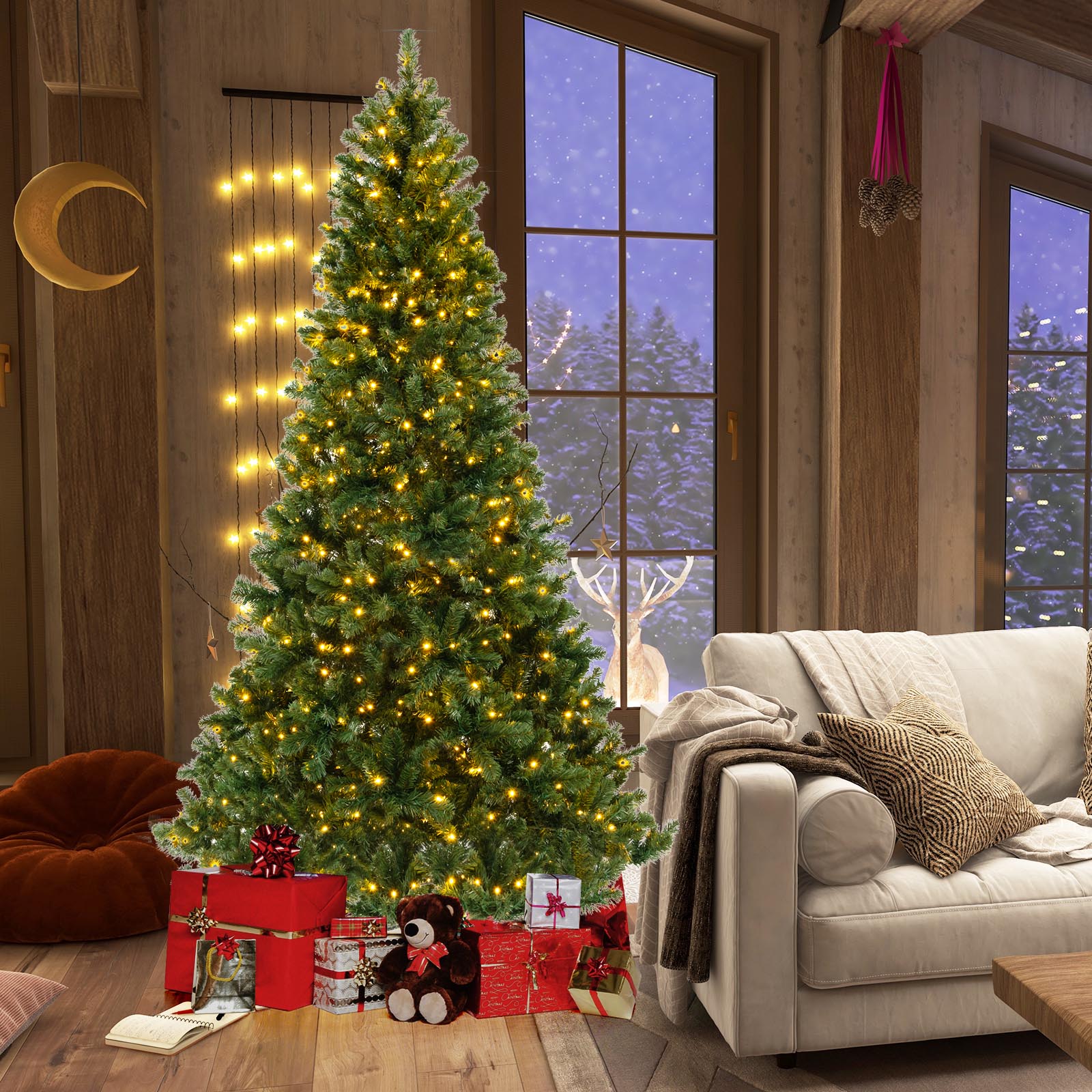 6/7/8 Feet Hinged Christmas Tree with PVC Branch Tips Warm White LED Lights-8 ft, Green Christmas Tree at Gallery Canada