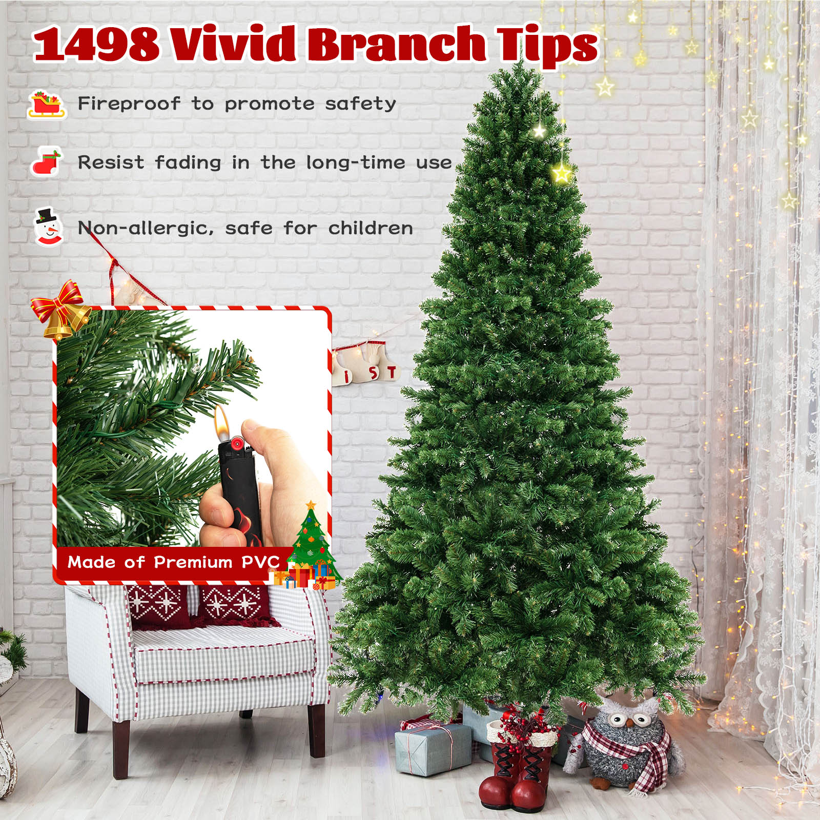 6/7/8 Feet Hinged Christmas Tree with PVC Branch Tips Warm White LED Lights-8 ft, Green Christmas Tree at Gallery Canada