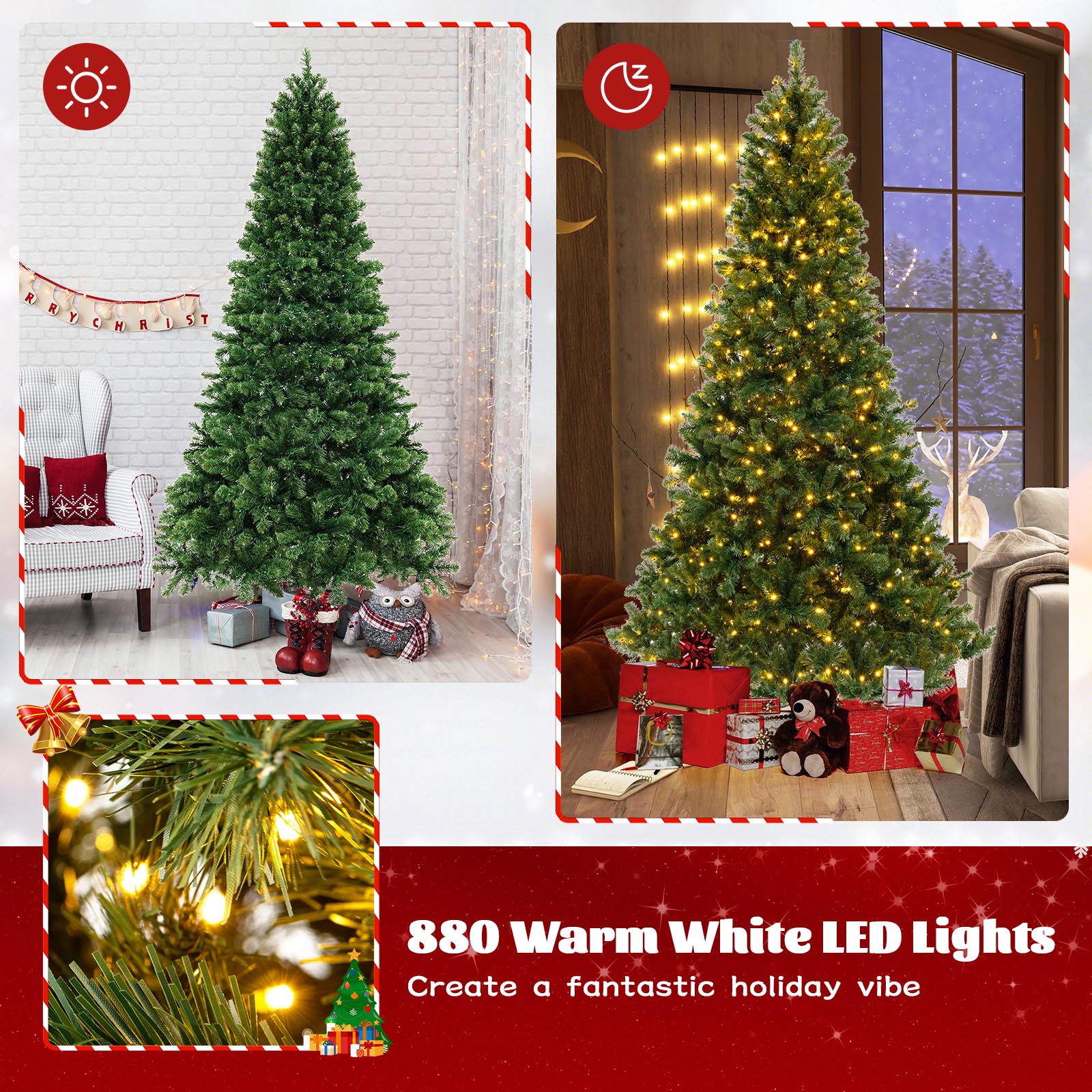 6/7/8 Feet Hinged Christmas Tree with PVC Branch Tips Warm White LED Lights-8 ft, Green Christmas Tree at Gallery Canada