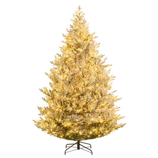 Pre-Lit Artificial Christmas Tree, 8 Feet, Hinged Snow Flocked, Green Christmas Tree Green at Gallery Canada
