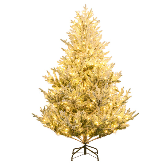 6 Ft Pre-Lit Artificial Christmas Tree, Hinged Snow Flocked, Green Christmas Tree Green at Gallery Canada