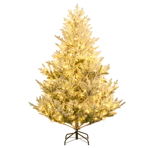 6 Ft Pre-Lit Artificial Christmas Tree, Hinged Snow Flocked, Green