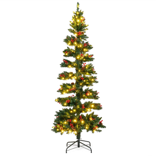 6/7 FT Pre-Lit Artificial Christmas Tree Spiral Holiday Tree with 612/791 Branch Tips and 8 Modes-7 ft, Green