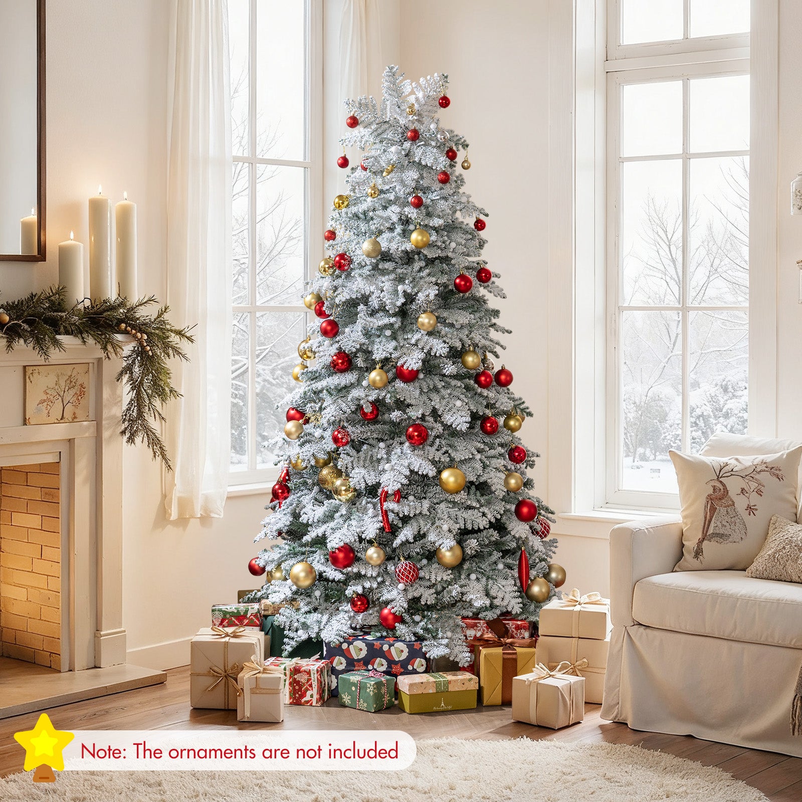 6/7 Feet Artificial Snow-flocked Christmas Tree Pre-lit Hinged Xmas Tree with 130 Twinkle Balls-6 Feet, Green Christmas Tree at Gallery Canada