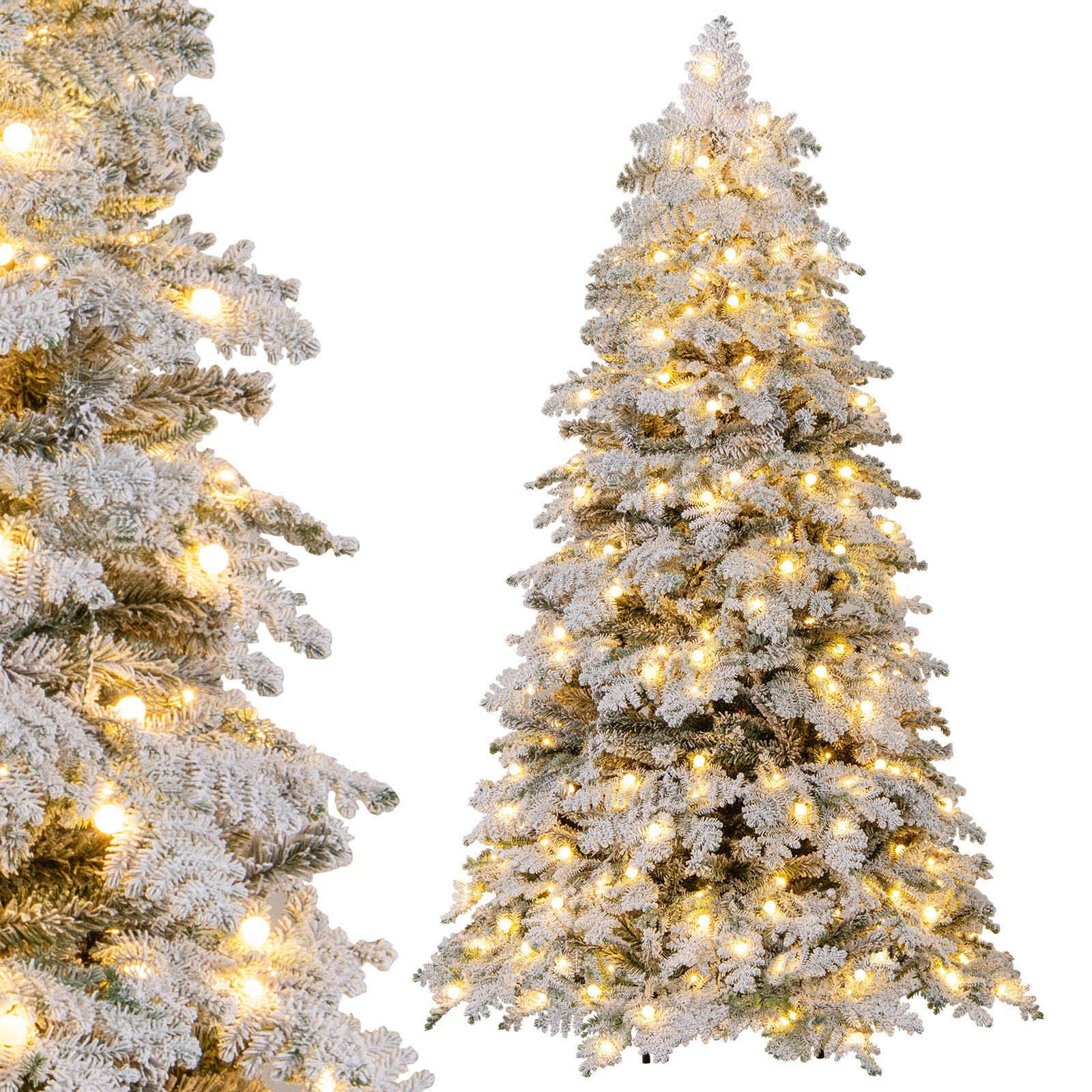 6/7 Feet Artificial Snow-flocked Christmas Tree Pre-lit Hinged Xmas Tree with 130 Twinkle Balls-6 Feet, Green Christmas Tree at Gallery Canada