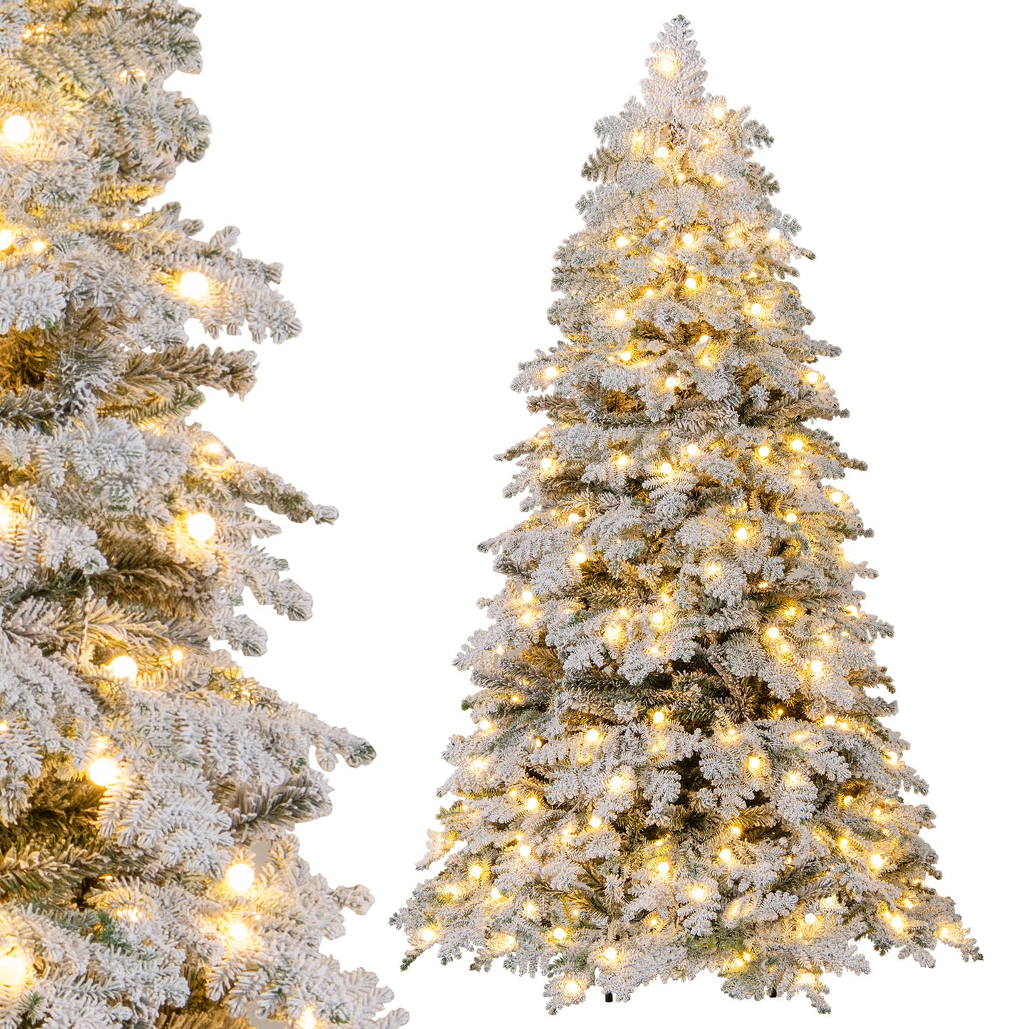 6/7 Feet Artificial Snow-flocked Christmas Tree Pre-lit Hinged Xmas Tree with 130 Twinkle Balls-6 Feet, Green Christmas Tree at Gallery Canada