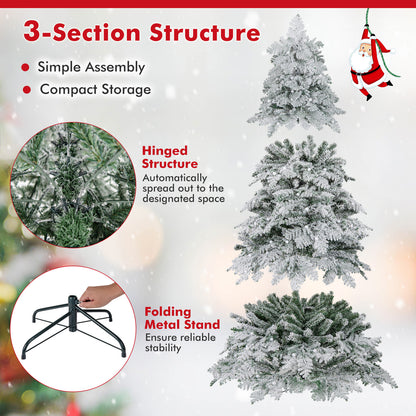 6/7 Feet Artificial Snow-flocked Christmas Tree Pre-lit Hinged Xmas Tree with 130 Twinkle Balls-6 Feet, Green Christmas Tree at Gallery Canada