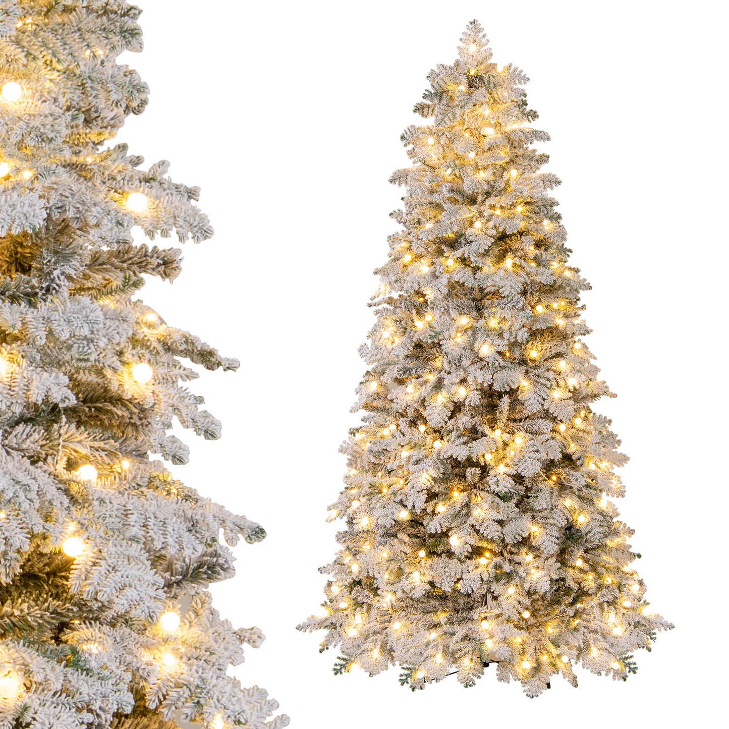 6/7 Feet Artificial Snow-flocked Christmas Tree Pre-lit Hinged Xmas Tree with 130 Twinkle Balls-7 Feet, Green Christmas Tree at Gallery Canada