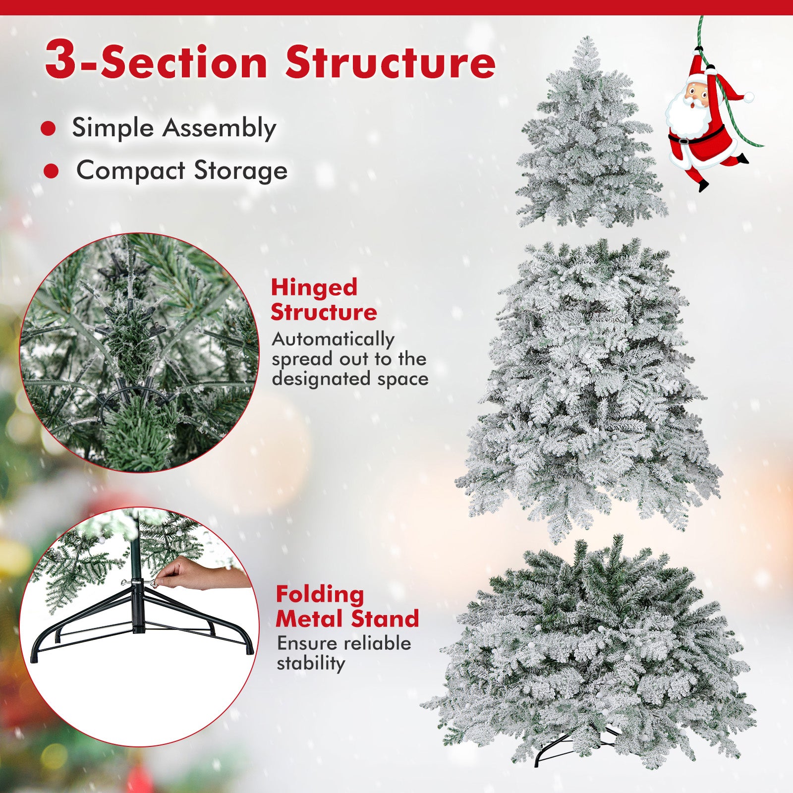 6/7 Feet Artificial Snow-flocked Christmas Tree Pre-lit Hinged Xmas Tree with 130 Twinkle Balls-7 Feet, Green Christmas Tree at Gallery Canada