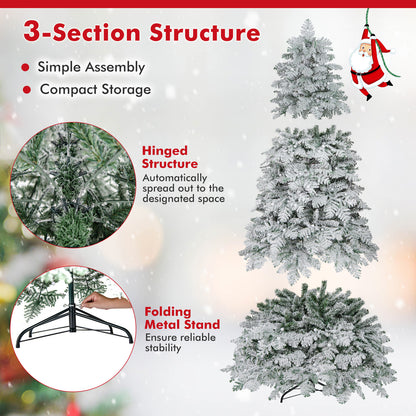 6/7 Feet Artificial Snow-flocked Christmas Tree Pre-lit Hinged Xmas Tree with 130 Twinkle Balls-7 Feet, Green Christmas Tree at Gallery Canada