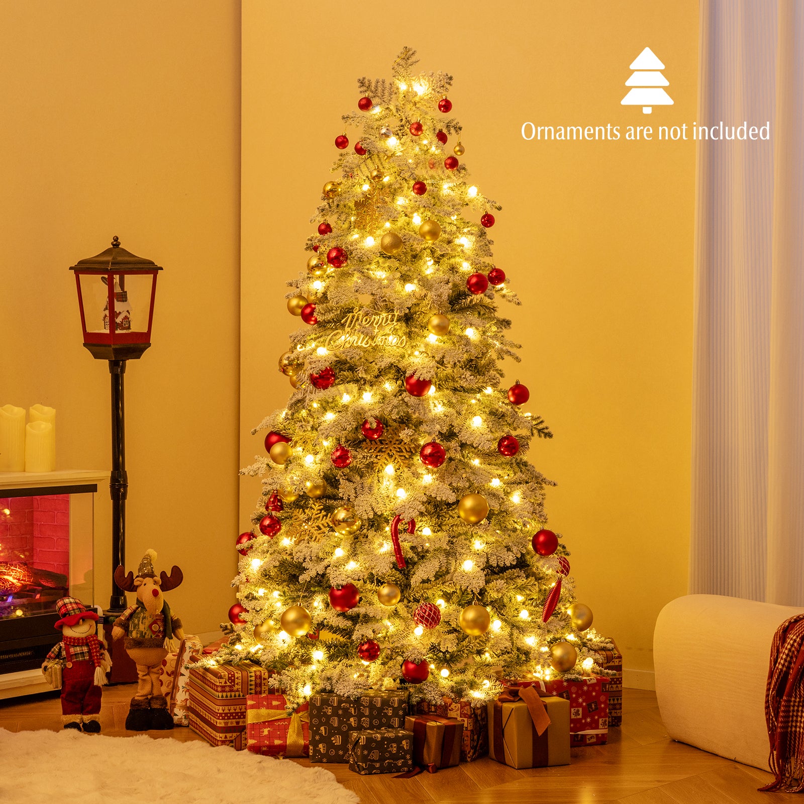 6 Feet Artificial Snow-Flocked Christmas Tree, Pre-Lit Hinged, Green and White Christmas Tree at Gallery Canada
