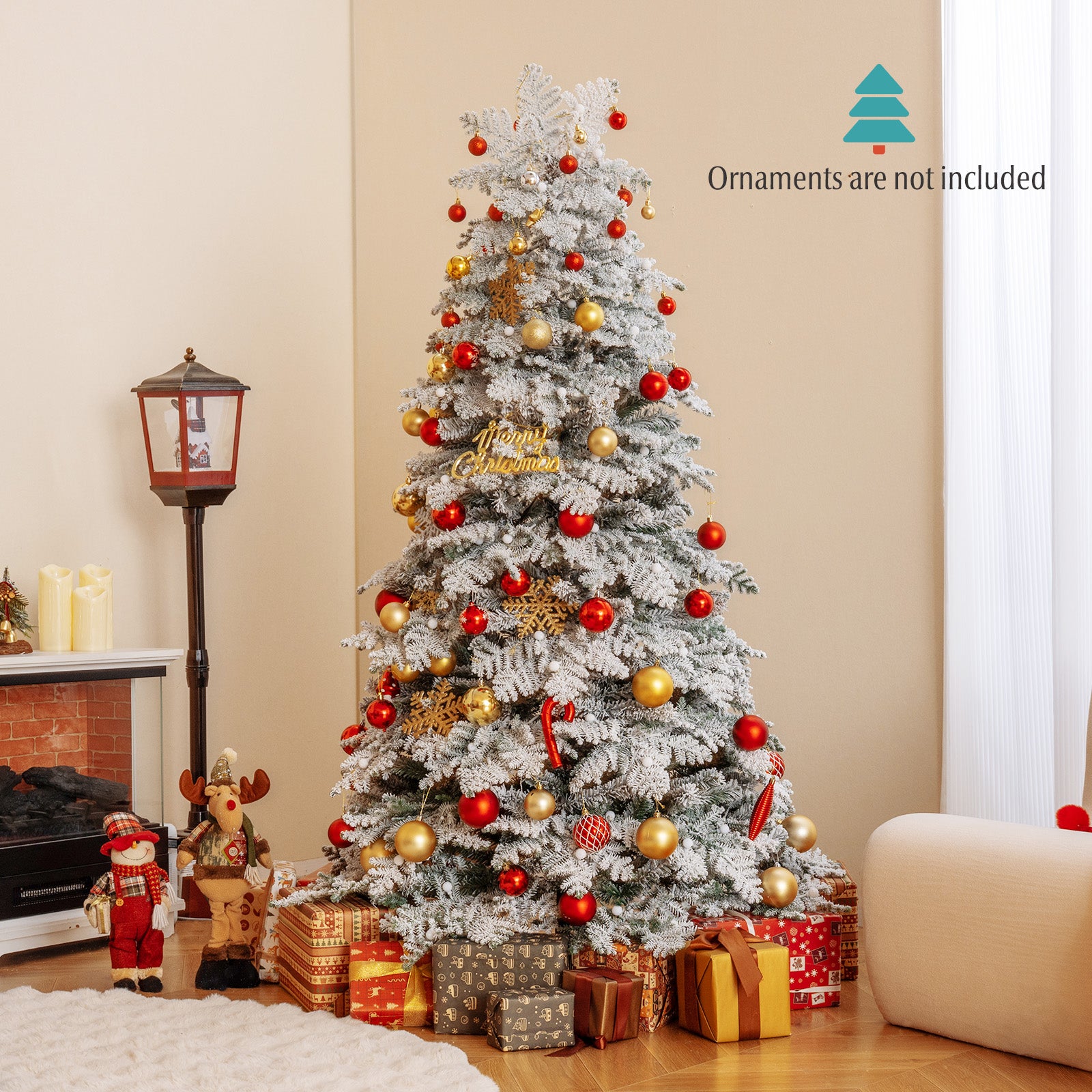 6 Feet Artificial Snow-Flocked Christmas Tree, Pre-Lit Hinged, Green and White Christmas Tree at Gallery Canada