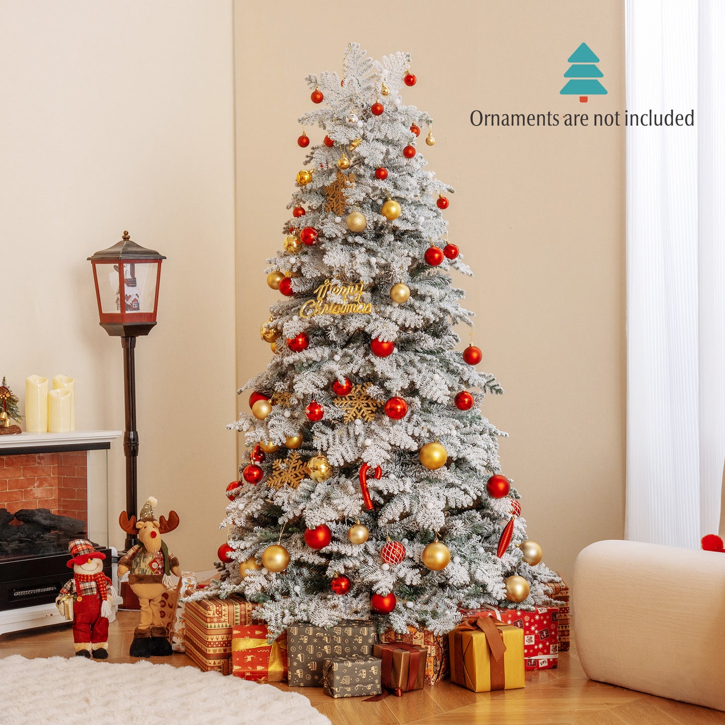 6 Feet Artificial Snow-Flocked Christmas Tree, Pre-Lit Hinged, Green and White Christmas Tree at Gallery Canada