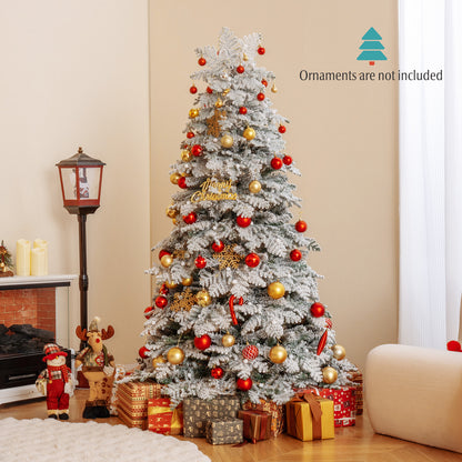 6 Feet Artificial Snow-Flocked Christmas Tree, Pre-Lit Hinged, Green and White Christmas Tree at Gallery Canada