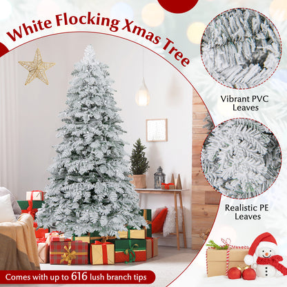 6 Feet Artificial Snow-Flocked Christmas Tree, Pre-Lit Hinged, Green and White Christmas Tree at Gallery Canada
