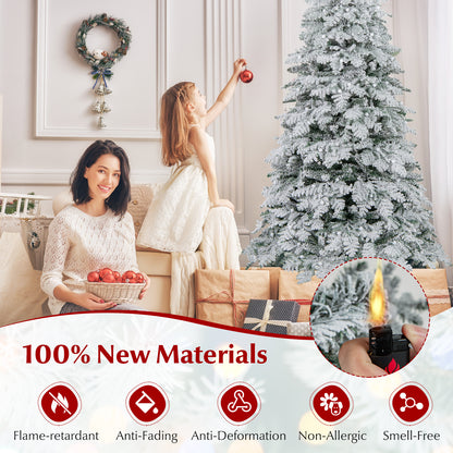 6 Feet Artificial Snow-Flocked Christmas Tree, Pre-Lit Hinged, Green and White Christmas Tree at Gallery Canada