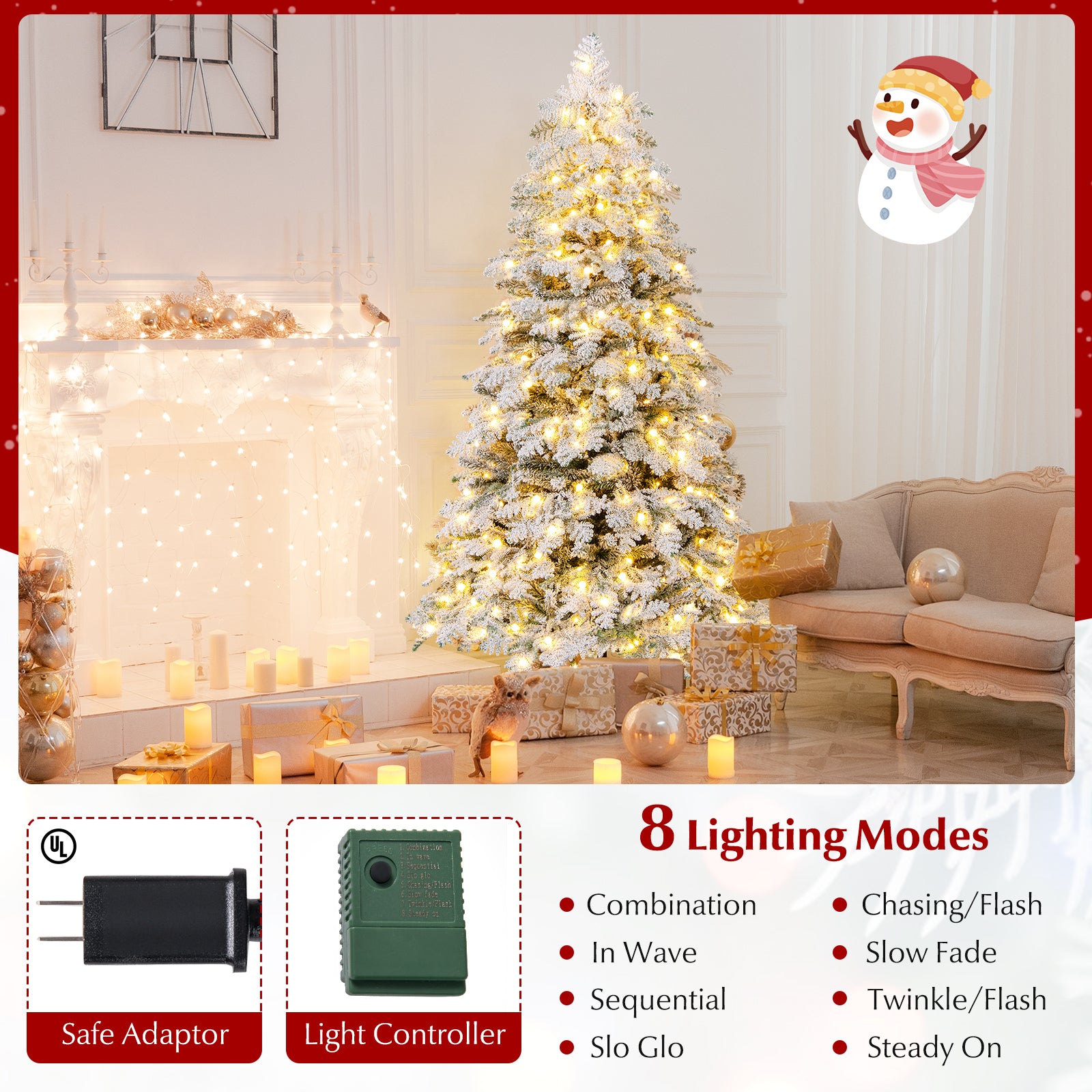 6 Feet Artificial Snow-Flocked Christmas Tree, Pre-Lit Hinged, Green and White Christmas Tree at Gallery Canada