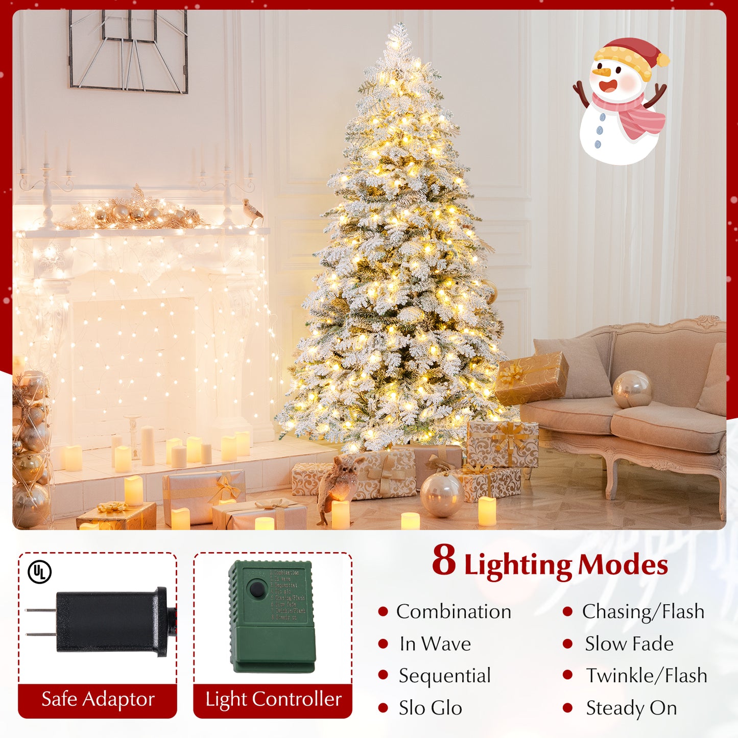 6 Feet Artificial Snow-Flocked Christmas Tree, Pre-Lit Hinged, Green and White Christmas Tree at Gallery Canada