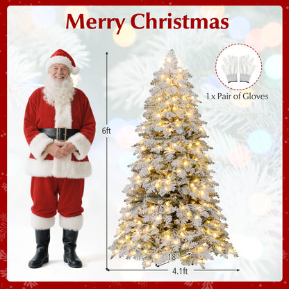 6 Feet Artificial Snow-Flocked Christmas Tree, Pre-Lit Hinged, Green and White Christmas Tree at Gallery Canada