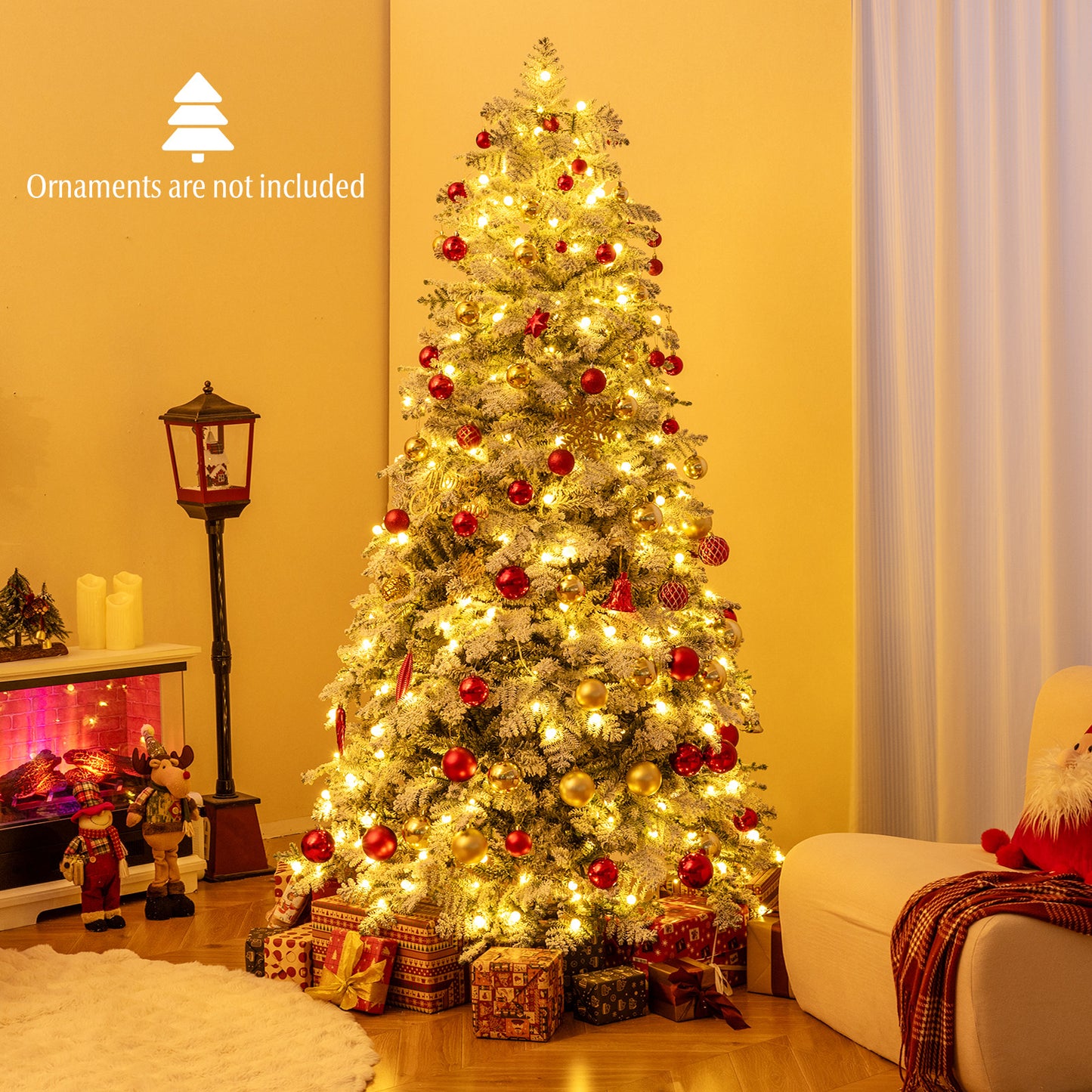 6/7 Feet Artificial Snow-Flocked Christmas Tree, Pre-Lit Hinged, Green Christmas Tree at Gallery Canada