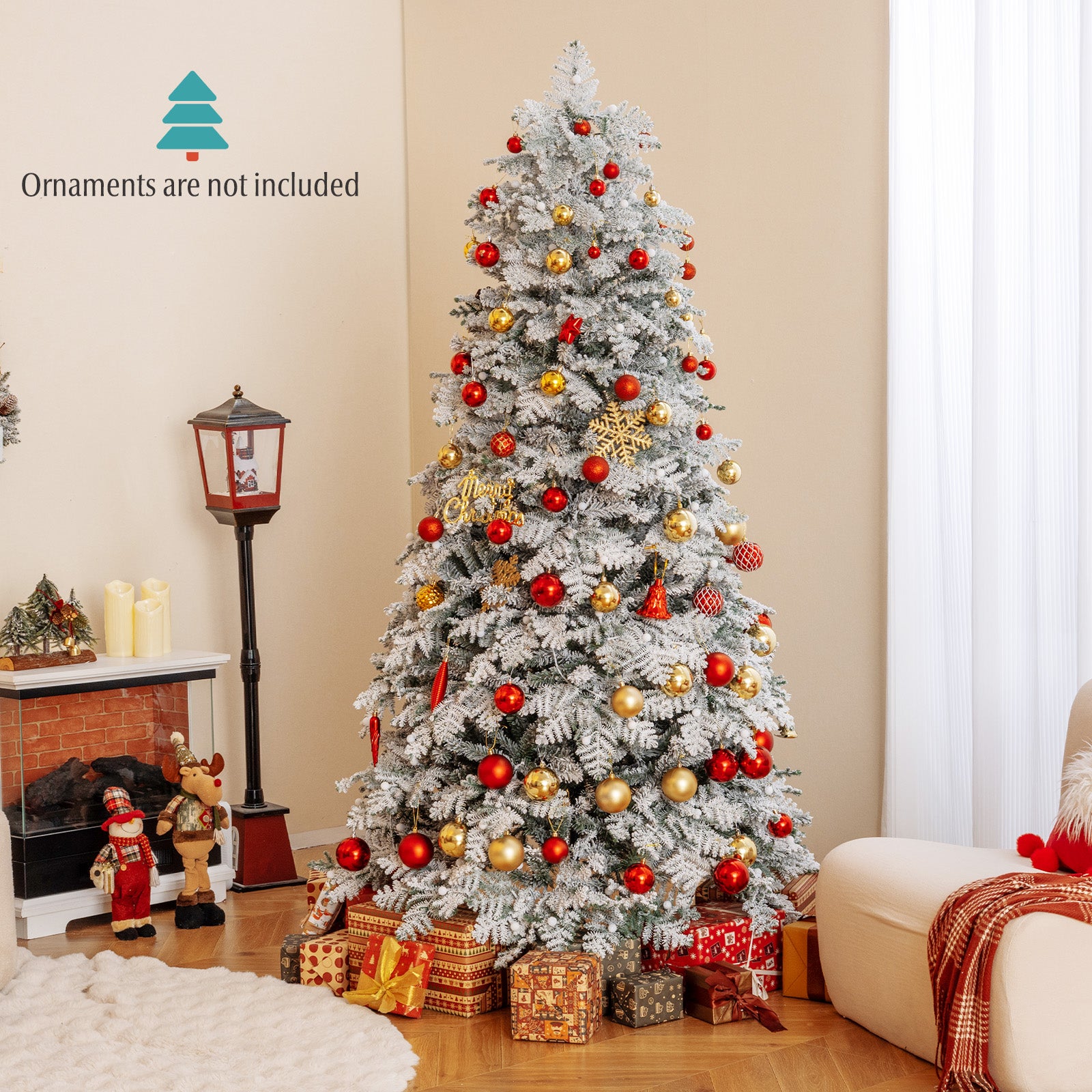 6/7 Feet Artificial Snow-Flocked Christmas Tree, Pre-Lit Hinged, Green Christmas Tree at Gallery Canada