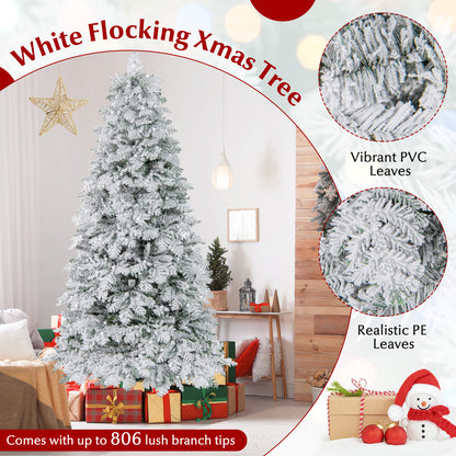 6/7 Feet Artificial Snow-Flocked Christmas Tree, Pre-Lit Hinged, Green Christmas Tree at Gallery Canada