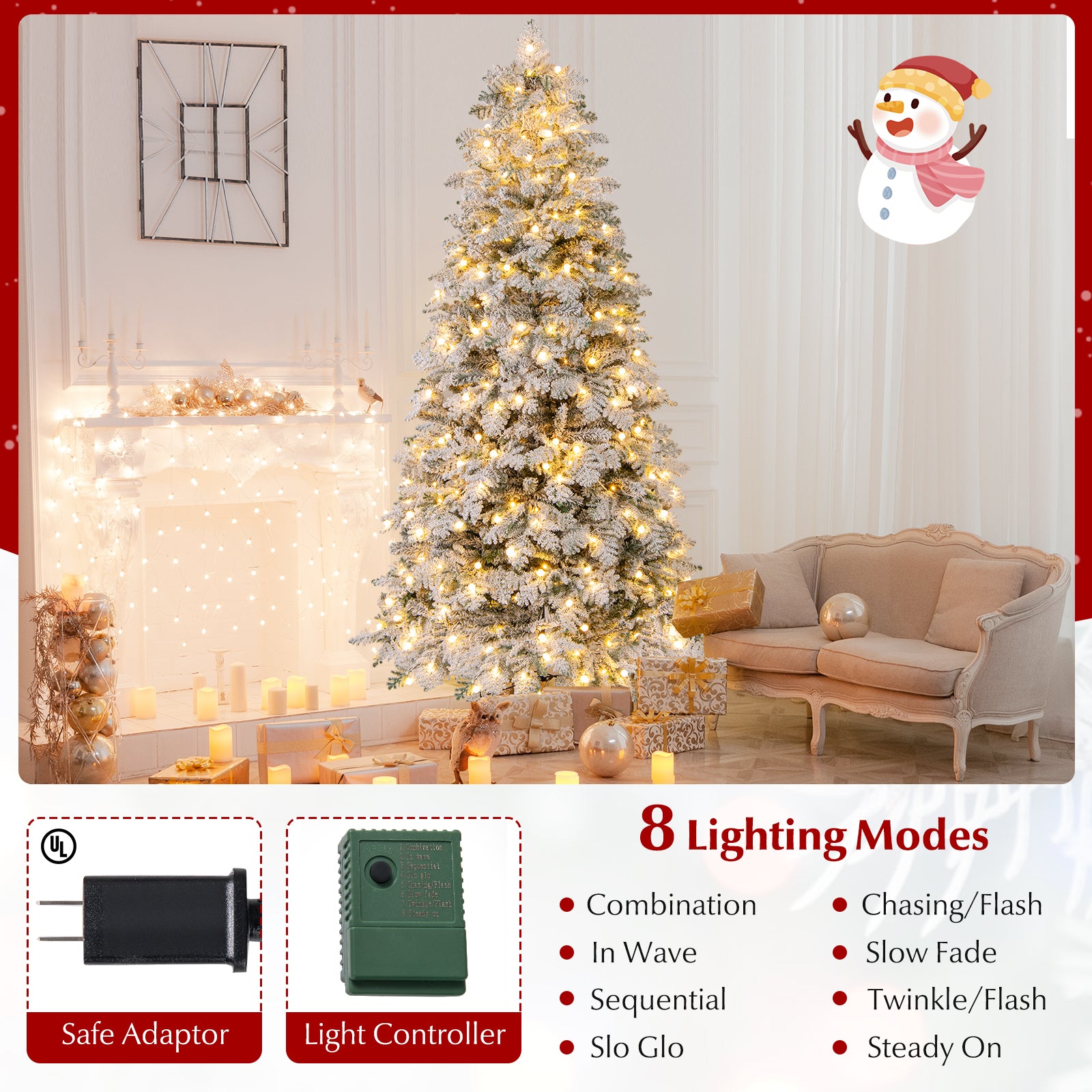 6/7 Feet Artificial Snow-Flocked Christmas Tree, Pre-Lit Hinged, Green Christmas Tree at Gallery Canada