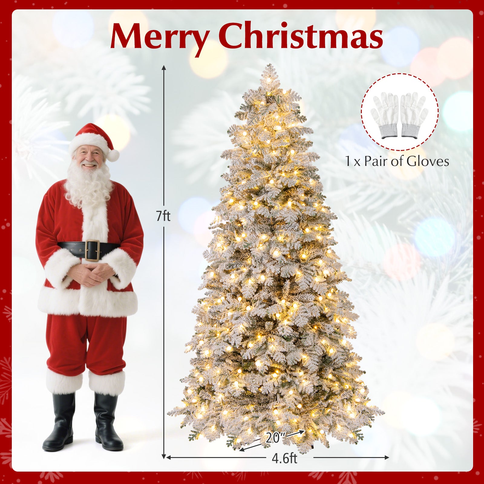 6/7 Feet Artificial Snow-Flocked Christmas Tree, Pre-Lit Hinged, Green Christmas Tree at Gallery Canada
