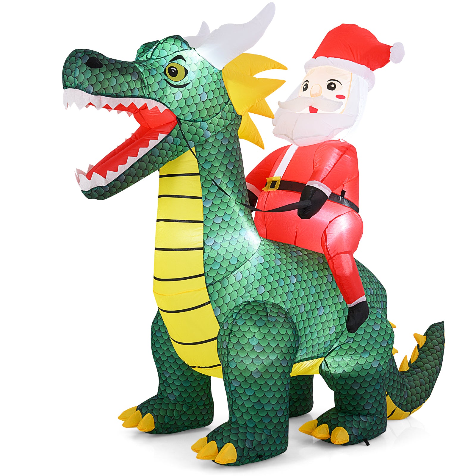 6.7 Feet Christmas Inflatable Santa Claus Ride on Dinosaur with Built-in LED Lights, Green Christmas Inflatables at Gallery Canada