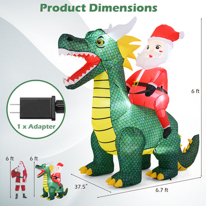 6.7 Feet Christmas Inflatable Santa Claus Ride on Dinosaur with Built-in LED Lights, Green Christmas Inflatables at Gallery Canada