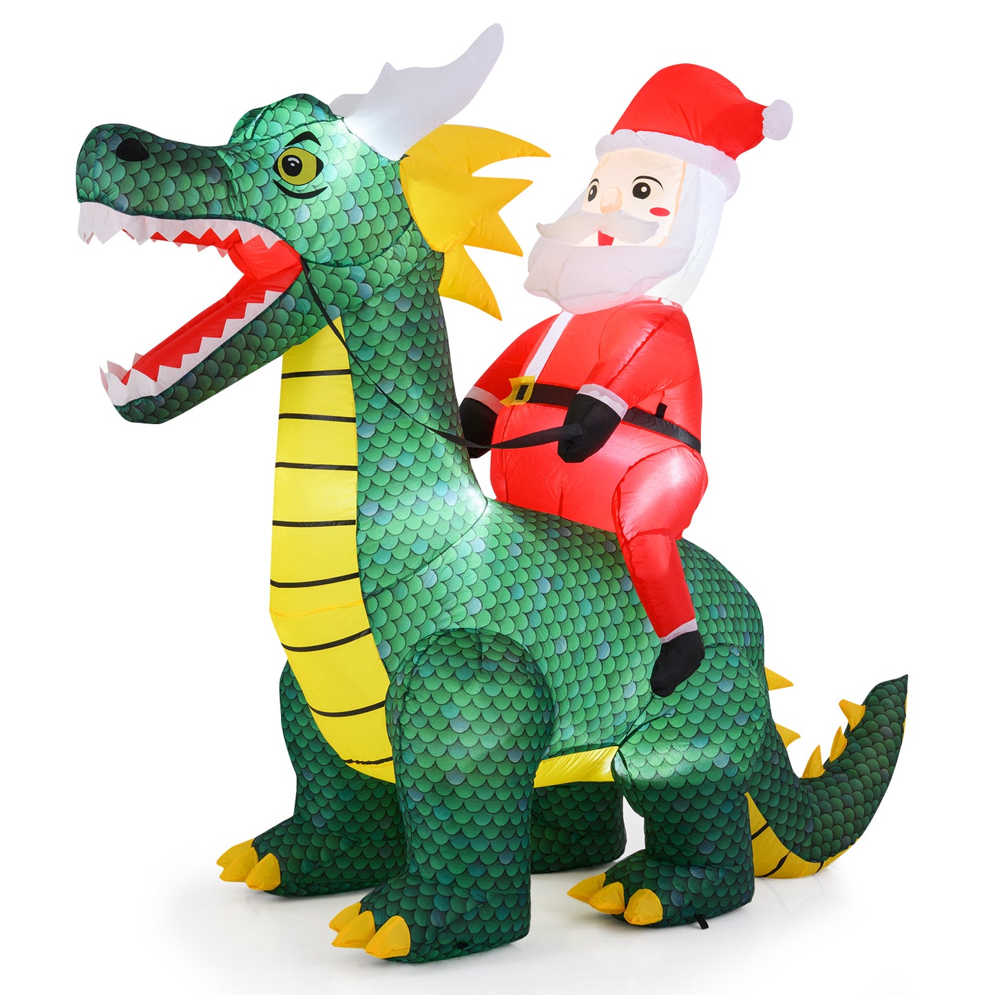 6.7 Feet Inflatable Santa Claus Ride On Dinosaur, Built-in LED Lights, Green Christmas Inflatables at Gallery Canada