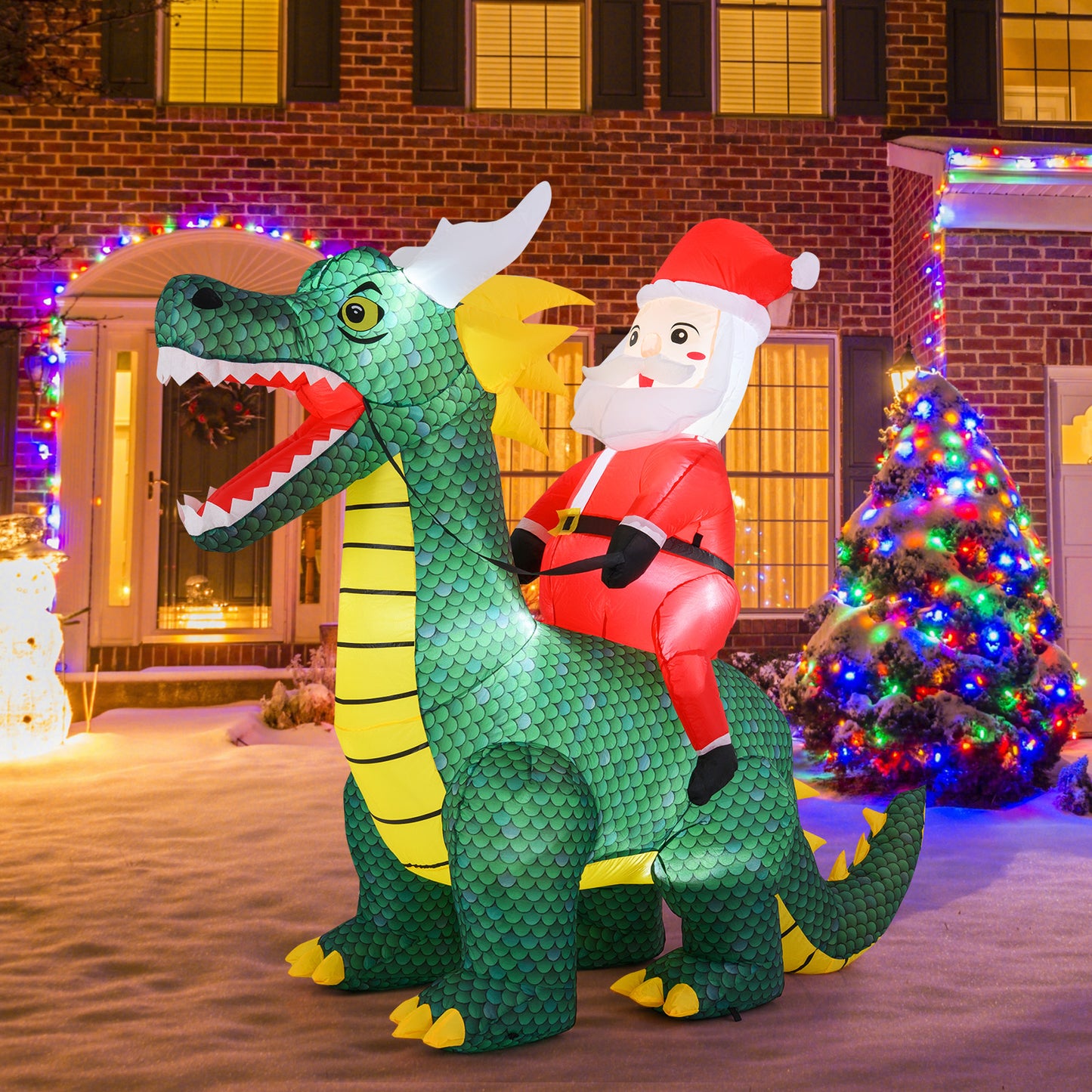6.7 Feet Inflatable Santa Claus Ride On Dinosaur, Built-in LED Lights, Green Christmas Inflatables at Gallery Canada