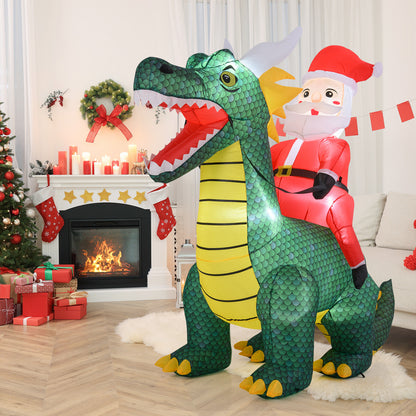 6.7 Feet Inflatable Santa Claus Ride On Dinosaur, Built-in LED Lights, Green Christmas Inflatables at Gallery Canada