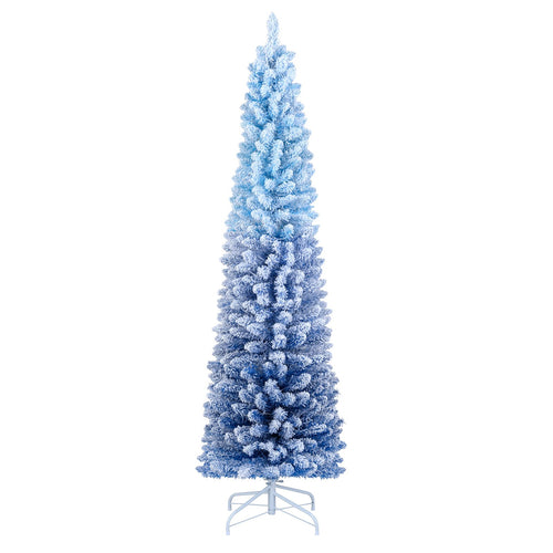 6/7 Feet Snow-flocked Artificial Christmas Tree with 220/290 Warm White LED Lights-6 Feet, Blue