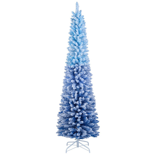 6/7 Feet Snow-flocked Artificial Christmas Tree Pre-lit Xmas Tree with 220/290 Warm White LED Lights-7 Feet, Blue