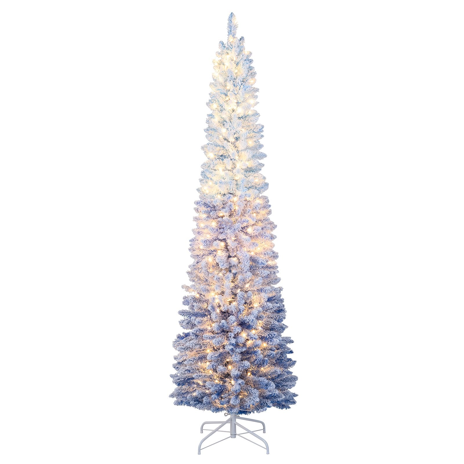 6/7 Feet Snow-flocked Artificial Christmas Tree Pre-lit Xmas Tree with 220/290 Warm White LED Lights-7 Feet, Blue Christmas Tree at Gallery Canada