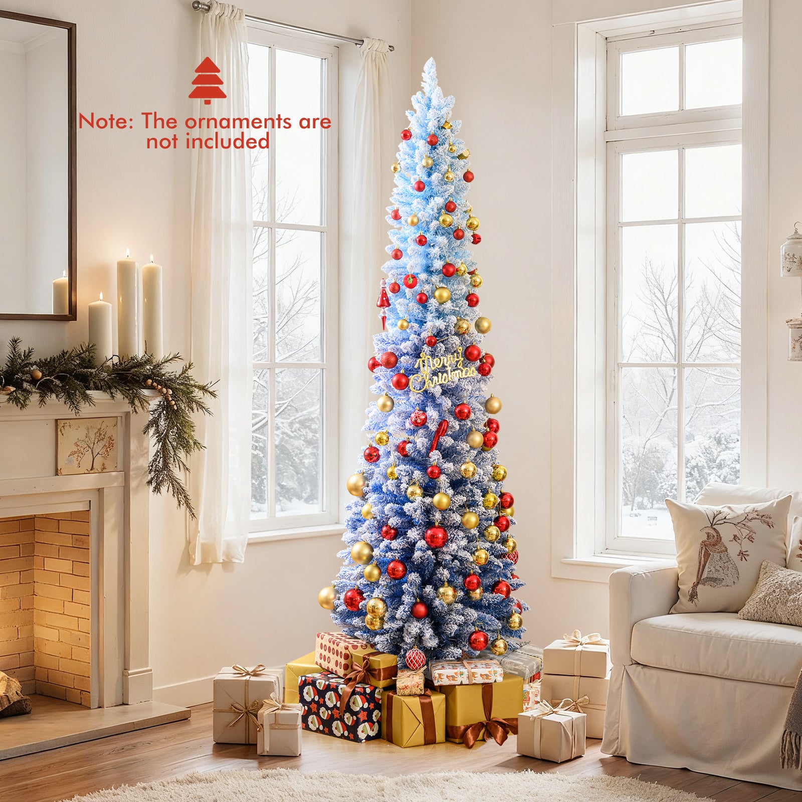6/7 Feet Snow-Flocked Artificial Christmas Tree, Pre-Lit With 220/290 Warm White LED Lights, 7 Feet, Blue Christmas Tree at Gallery Canada