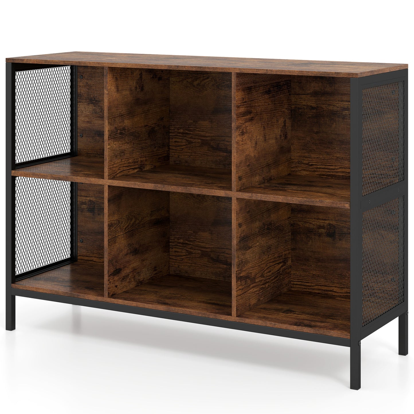 6 Cube Bookcase, 42" Wide, Horizontal Bookshelf Bookcases Rustic Brown + Black at Gallery Canada