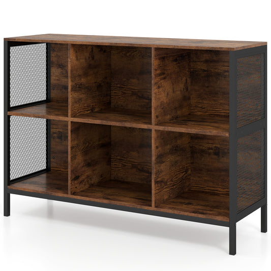 6 Cube Bookcase, 42" Wide, Horizontal Bookshelf Bookcases Rustic Brown + Black at Gallery Canada