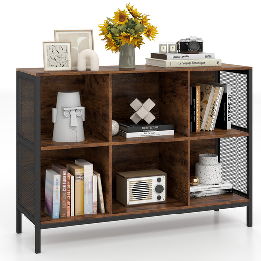 6 Cube Bookcase, 42" Wide, Horizontal Bookshelf Bookcases Rustic Brown + Black at Gallery Canada
