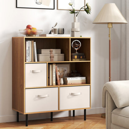 6-Cube Bookshelf with 3 Removable Folding Fabric Drawers for Living Room, Natural Bookcases at Gallery Canada