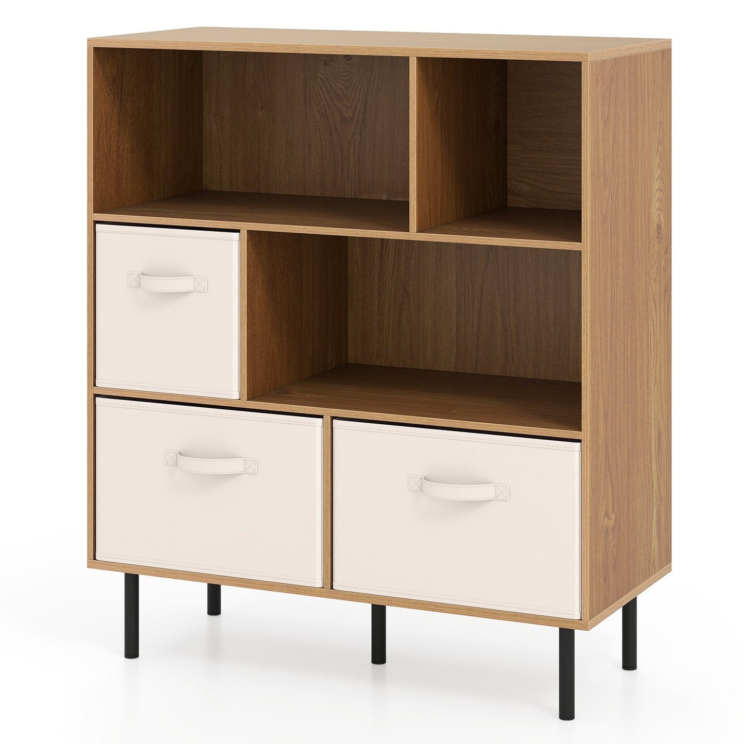 6-Cube Bookshelf with 3 Removable Folding Fabric Drawers for Living Room, Natural Bookcases Natural at Gallery Canada