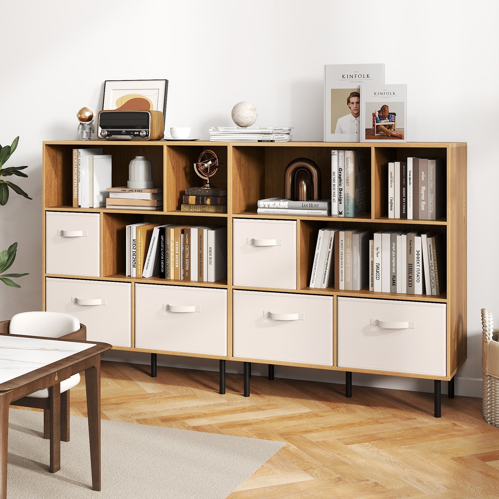6-Cube Bookshelf with 3 Removable Folding Fabric Drawers for Living Room, Natural Bookcases at Gallery Canada