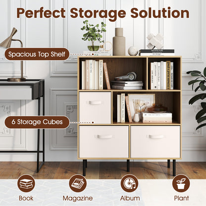 6-Cube Bookshelf with 3 Removable Folding Fabric Drawers for Living Room, Natural Bookcases at Gallery Canada