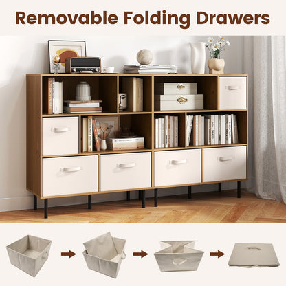 6-Cube Bookshelf with 3 Removable Folding Fabric Drawers for Living Room, Natural Bookcases at Gallery Canada