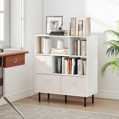 6-Cube Bookshelf with 3 Removable Folding Fabric Drawers for Living Room, White Bookcases at Gallery Canada