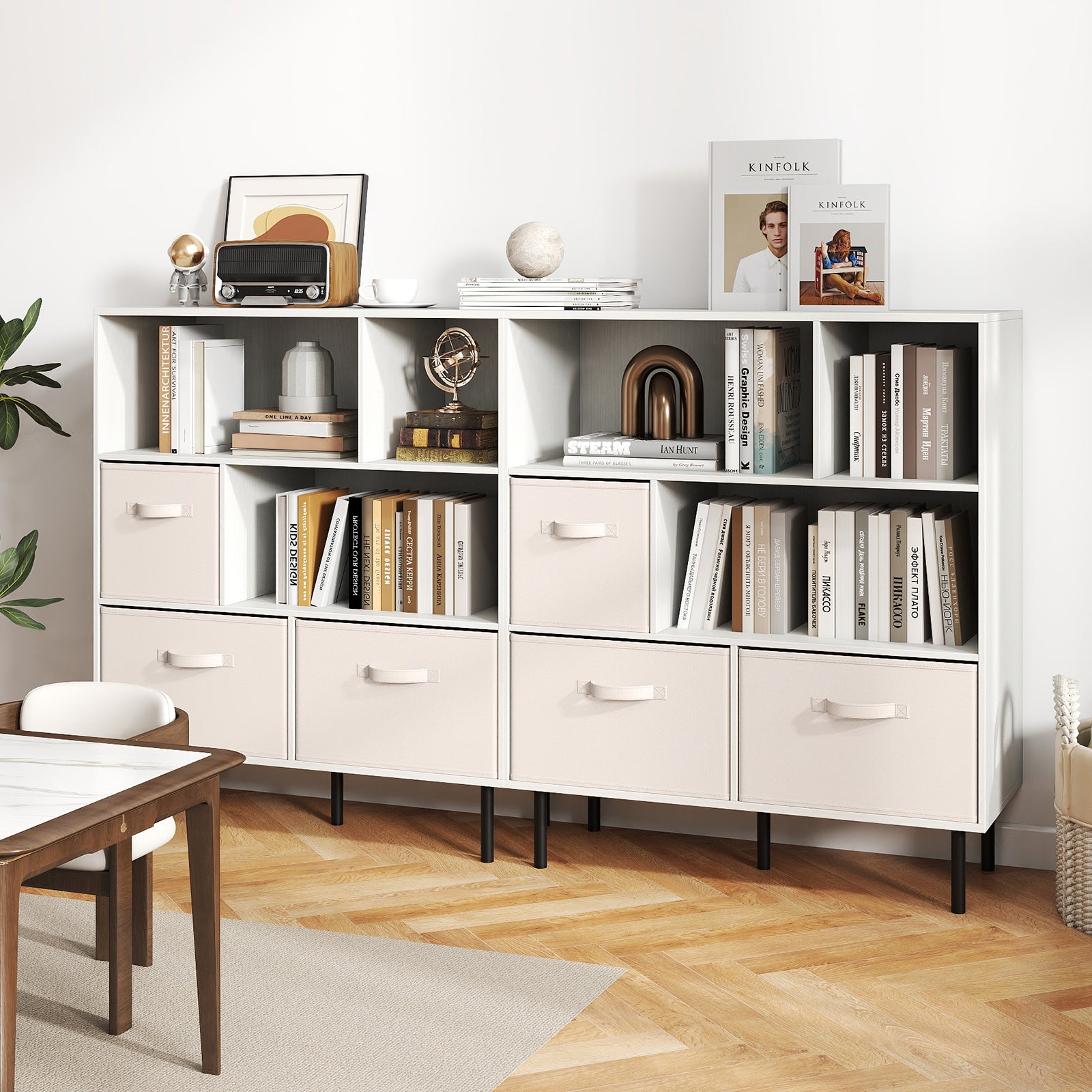 6-Cube Bookshelf with 3 Removable Folding Fabric Drawers for Living Room, White Bookcases at Gallery Canada