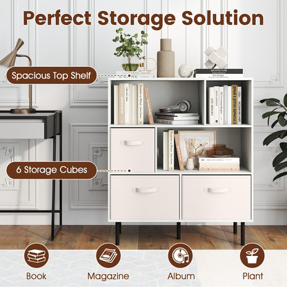 6-Cube Bookshelf with 3 Removable Folding Fabric Drawers for Living Room, White Bookcases at Gallery Canada