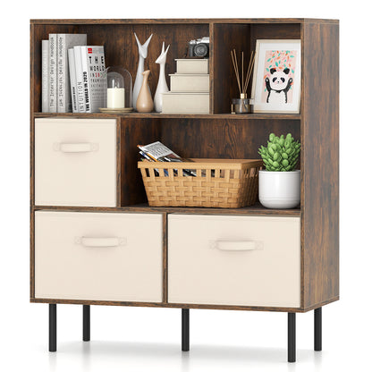 6-Cube Bookshelf with 3 Removable Folding Fabric Drawers for Living Room, Rustic Brown Bookcases at Gallery Canada