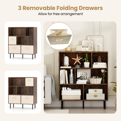 6-Cube Bookshelf with 3 Removable Folding Fabric Drawers for Living Room, Rustic Brown Bookcases at Gallery Canada